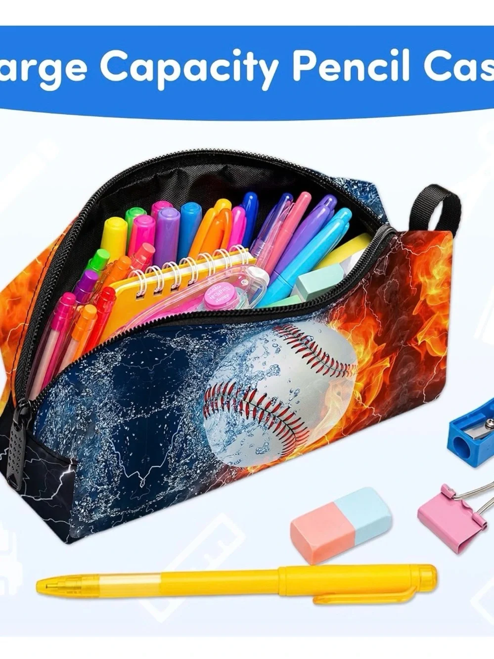 Kids Baseball Flames Backpack Set - 3pc Lunch tote Pencil pouch New
